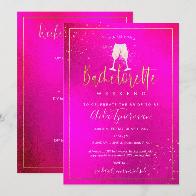 PixDezines Bachelorette Weekend Hot n Flashy Pink Invitation (Front/Back)