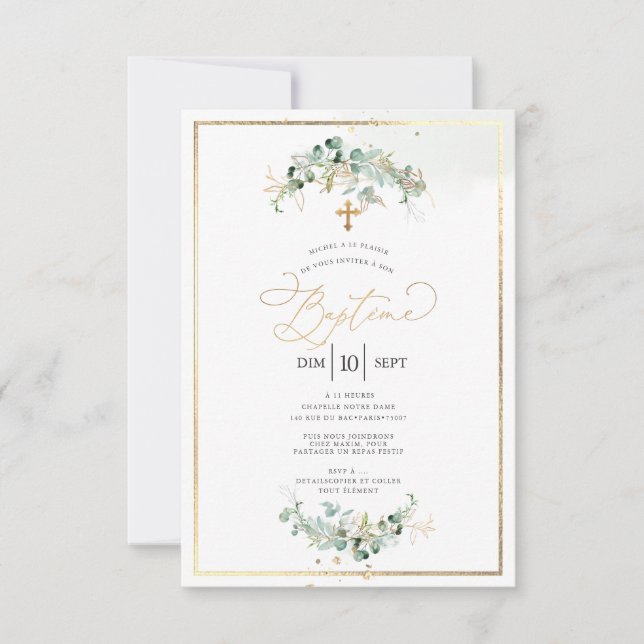 PixDezines Baptême d'Eucalyptus Rustique Aquarelle Invitation (Front)
