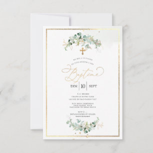 PixDezines Baptême d'Eucalyptus Rustique Aquarelle Invitation