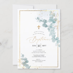 PixDezines Baptême d'Eucalyptus Rustique Aquarelle Invitation