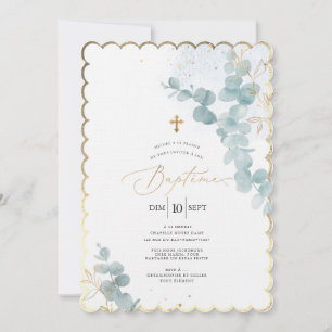 PixDezines Baptême d'Eucalyptus Rustique Aquarelle Invitation