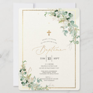 PixDezines Baptême d'Eucalyptus Rustique Aquarelle Invitation