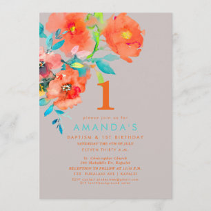 PixDezines Baptism+ 1stBirthday Watercolor Flowers Invitation