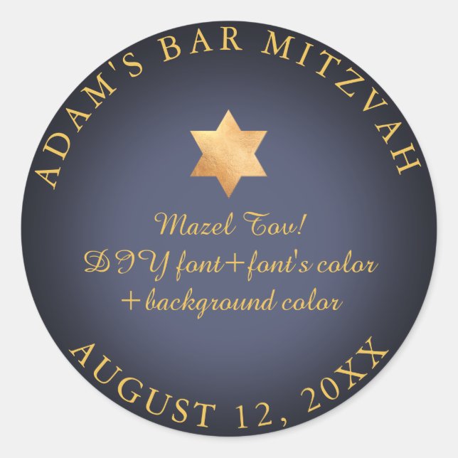 PixDezines Bar Mitzvah/Bat Mitzvah/DIY colour Classic Round Sticker (Front)