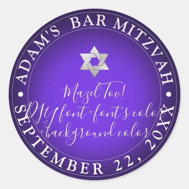PixDezines Bar Mitzvah/Bat Mitzvah/DIY colour/Purp Classic Round Sticker (Front)