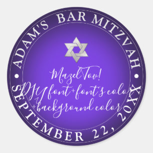 PixDezines Bar Mitzvah/Bat Mitzvah/DIY colour/Purp Classic Round Sticker