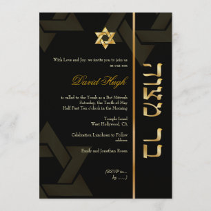 PixDezines Bar Mitzvah/Hebrew/black/gold Invitation