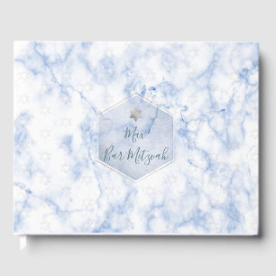 PixDezines Bar Mitzvah, Marble, Blue+Silver Guest Book
