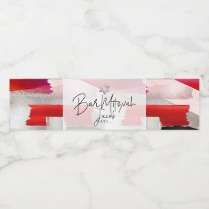 PixDezines Bar Mitzvah, Red Watercolor Swatches Water Bottle Label