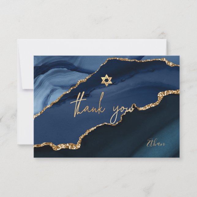 PixDezines Bar Mitzvah Watercolor Agate Thank You  Card (Front)