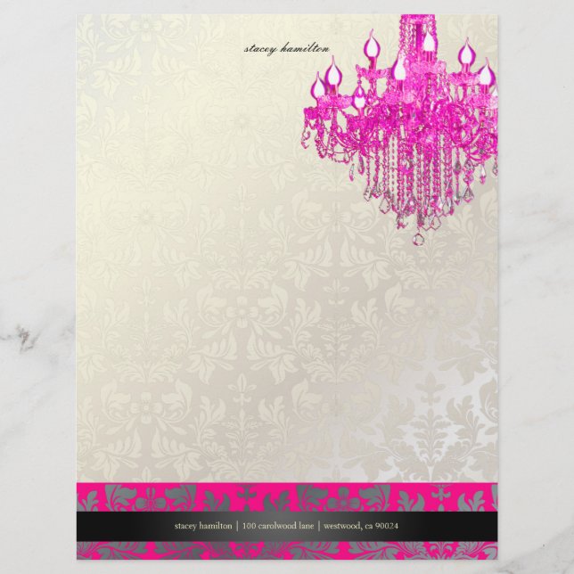 PixDezines Baroque Damask/hot pink chandelier Custom Letterhead (Front)