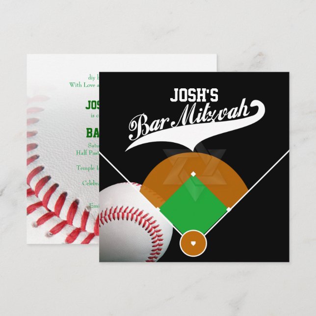 PixDezines ✡ Baseball Diamond/ Bar Mitzvah Invitation (Front/Back)