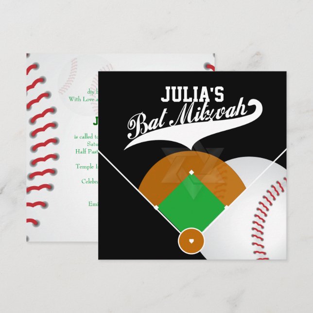 PixDezines ✡ Baseball Diamond/ Bat Mitzvah Invitation (Front/Back)