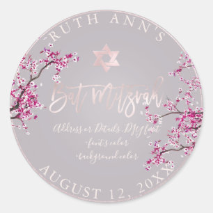 PixDezines Bat Mitzvah, Cherry Blossoms Classic Round Sticker
