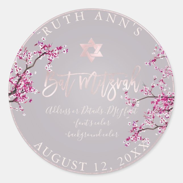 PixDezines Bat Mitzvah, Cherry Blossoms Classic Round Sticker (Front)