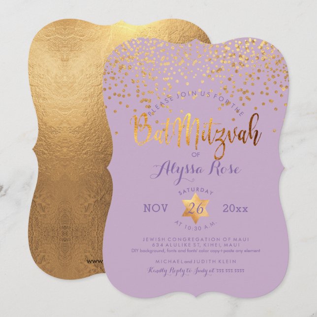 PixDezines Bat Mitzvah/Faux Gold Confetti Invitation (Front/Back)