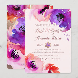 PixDezines ✡ Bat Mitzvah/Floral Watercolor Invitation