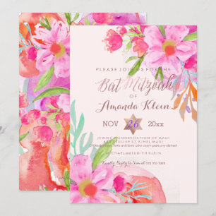 PixDezines ✡ Bat Mitzvah/Floral Watercolor Invitation