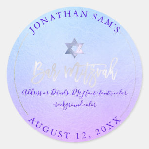 PixDezines Bat Mitzvah, Platinum+Electric Purple Classic Round Sticker