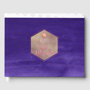PixDezines Bat Mitzvah, Purple Rose Watercolor Guest Book