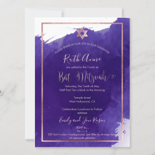 PixDezines Bat Mitzvah  Purple Watercolor Invitation