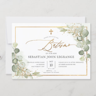 PixDezines Batismo de eucalipto rústico em aquarel Invitation
