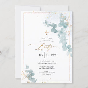 PixDezines Bautizo Eucalipto Rústico Acuarela Invitation
