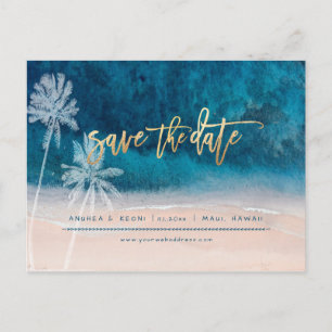 PixDezines Beach Faux Gold Modern Brush Script Ann Announcement Postcard