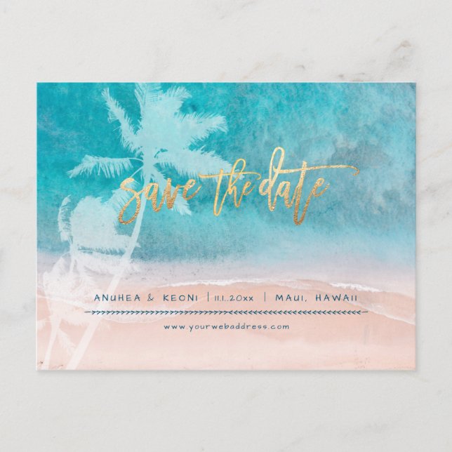 PixDezines Beach Faux Gold Modern Brush Script Ann Announcement Postcard (Front)