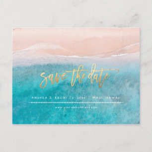 PixDezines Beach Faux Gold Modern Brush Script Announcement Postcard
