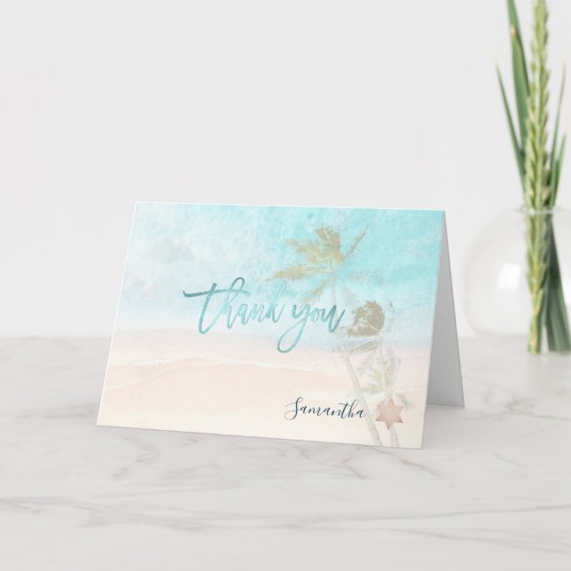 PixDezines Beach Palm Trees Mitzvah Thank You Card (Front)