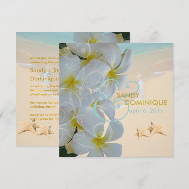 PixDezines BEACH PLUMERIA LEI+STARFISH+SWIRL Invitation (Front/Back)