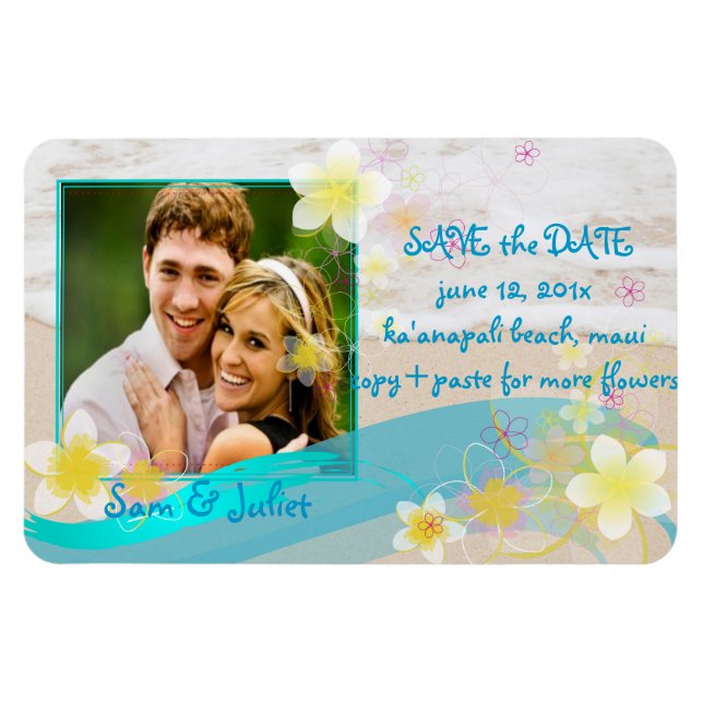PixDezines beach+plumeria save date/DIY colour Magnet (Horizontal)