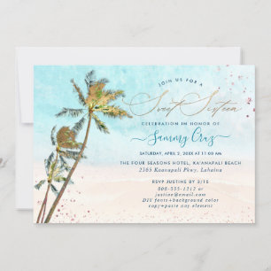 PixDezines Beach Sweet Sixteen Crystal Blue Ocean Invitation