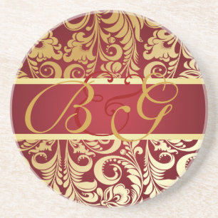 PixDezines Bellissimo Damask, Monogram Wedding Coaster