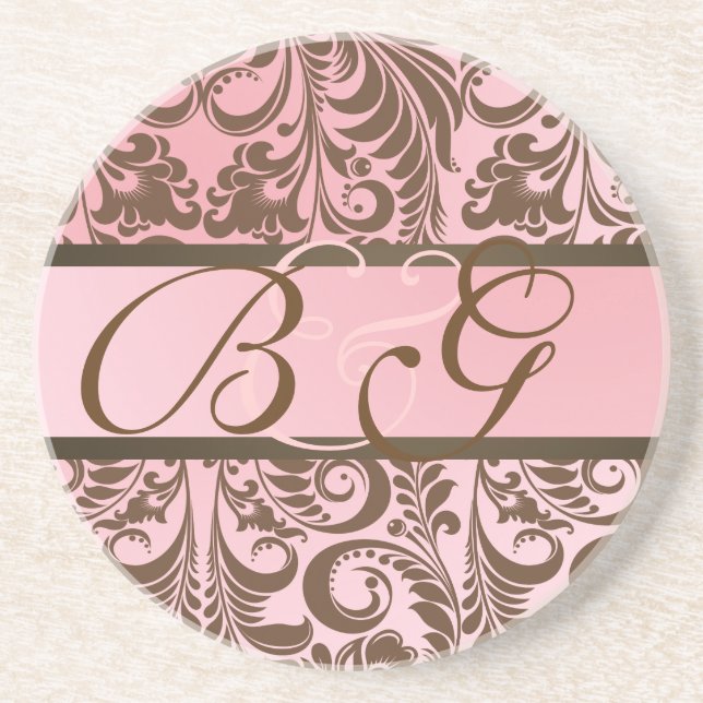 PixDezines Bellissimo Damask, Monogram Wedding Coaster (Front)