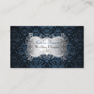 PixDezines bijoux damask faux silver/slate blue Business Card