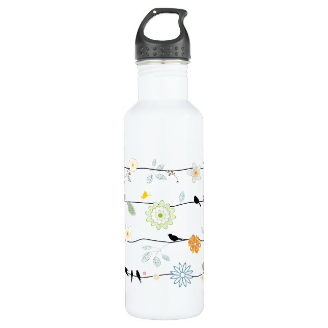 PixDezines birds on wires/diy background 710 Ml Water Bottle (Front)
