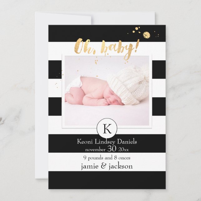 PixDezines birth announcement/b+w stripes Announcement (Front)