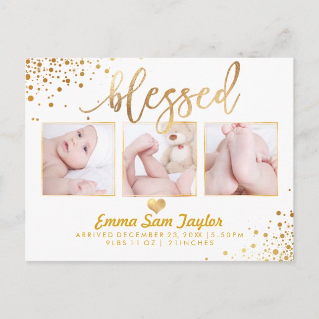 PixDezines Birth Announcement/Dazzled Faux Gold Announcement Postcard (Front)