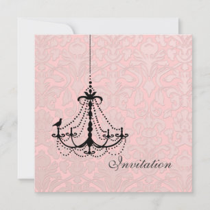 PixDezines Black Chandelier + Bird Invitation