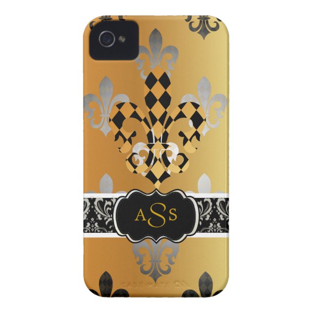 PixDezines black gold fleur de lis Case-Mate iPhone Case (Back)