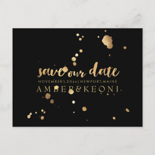 PixDezines black/gold ink splatters/save our date Announcement Postcard