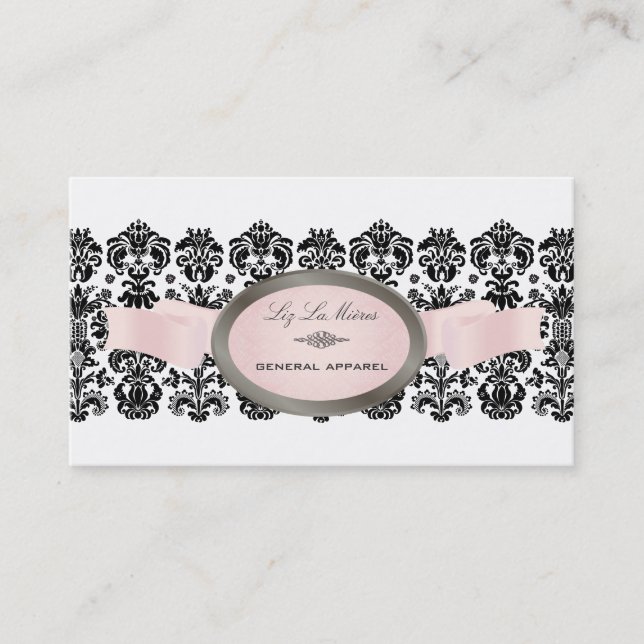 PixDezines Black, Isabella Lace Damask Business Card (Front)