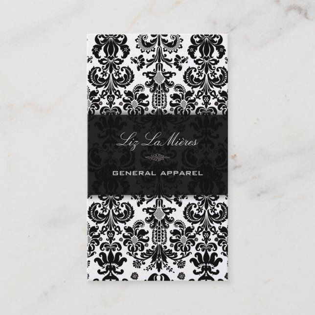 PixDezines Black Isabella Vintage Damask Business Card (Front)