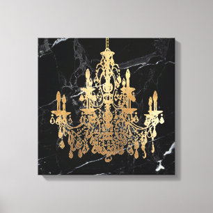 PixDezines Black Marble Faux Gold Chandelier Canvas Print