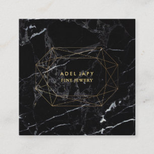 PixDezines Black Marble+Faux Gold Gemstone Facet Square Business Card