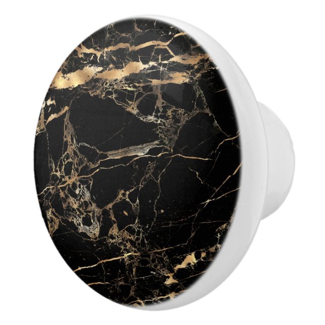 PIXDEZINES BLACK MARBLE+FAUX GOLD VEINS CERAMIC KNOB (Right)