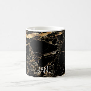 PixDezines BLACK MARBLE FAUX GOLD VEINS Coffee Mug