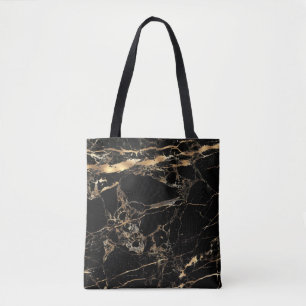 PixDezines BLACK MARBLE+FAUX GOLD VEINS Tote Bag